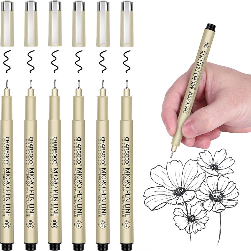 CHARSOCO 06 Micro Pen, Black Fine Point Pen with Waterproof Archival Ink, 0.5mm Fineliner Ink Pens for Artist Illustration, Sketching, Anime, Manga, Technical Drawing and Scrapbooking - Image 1